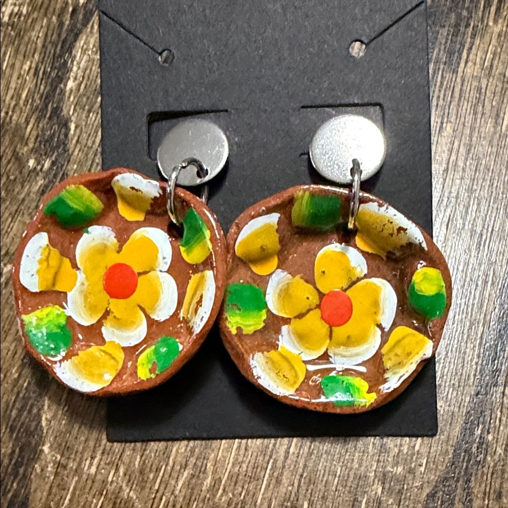 MEXICANA Handpainted Yellow Floral Drop Earrings
